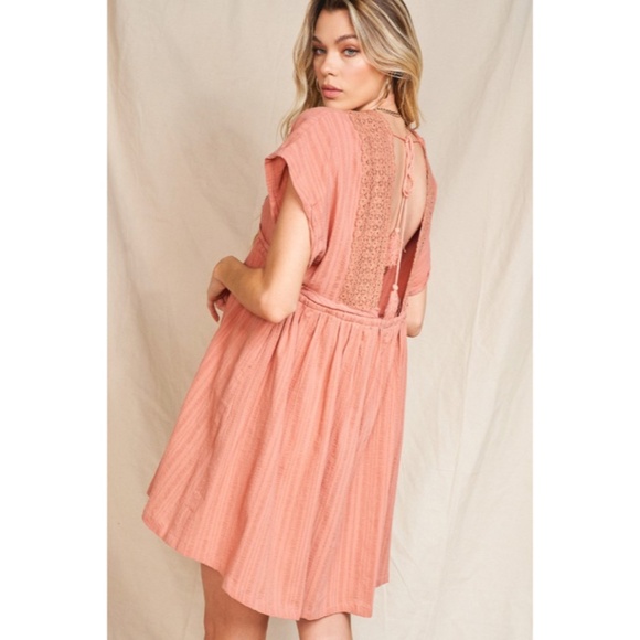 SOLD OUT Clay Cover Up Style Crochet Boho Swingy Dress w/ Tassel Trim Tie Casual - Picture 6 of 8